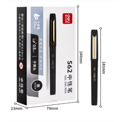 得力/deli S62 書寫用筆類用具 大容量拔帽中性筆簽字筆 辦公辦公筆 0.5mm子彈頭 12支/盒黑色